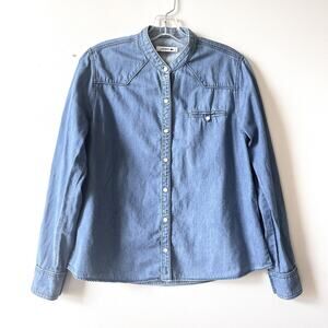 Lacoste Shirt Womens 42 Blue Denim Western Snap Button Long Sleeve Top